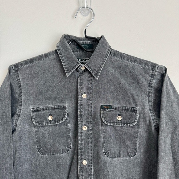 Polo By Ralph Lauren Gray Acid Wash Button Down Shirt Size 14  Cotton - Picture 3 of 6